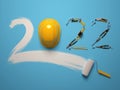 `2022` made from a set of construction tools and a protective helmet on a blue background. Royalty Free Stock Photo