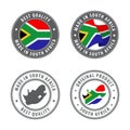 Made in South Africa - set of labels, stamps, badges, with the South Africa map and flag. Best quality. Original product Royalty Free Stock Photo
