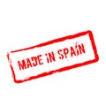 Made in Spain red rubber stamp isolated on white.