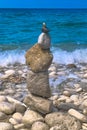 Made of stone tower on the beach. Balanced pebbles on beach Royalty Free Stock Photo