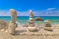 Made of stone tower on the beach. Balanced pebbles on beach Royalty Free Stock Photo