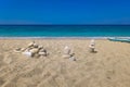 Made of stone tower on the beach. Balanced pebbles on beach Royalty Free Stock Photo