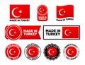 Made in Turkey label collection. Set of flat isolated stamp made in Turkey. 100 percent quality. Quality assurance Royalty Free Stock Photo