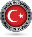 Made in Turkey silver label with flag, vector illustration Royalty Free Stock Photo