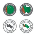 Made in Turkmenistan - set of labels, stamps, badges, with the Turkmenistan map and flag. Best quality. Original product
