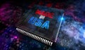 Processor factory with laser burning of Made in USA illustration