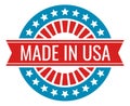 Made in USA badge. Round retro label with red ribbon Royalty Free Stock Photo