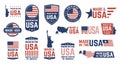 Made in USA badges. Patriot proud label stamp, American flag and national symbols, united states of America patriotic Royalty Free Stock Photo