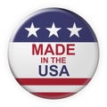 Made In The USA Button With American Flag, 3d illustration on white background Royalty Free Stock Photo