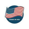 Made in USA. Composition with American flag for badge.