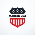 Made in USA shield badge with USA flag elements. Vector illustration Royalty Free Stock Photo