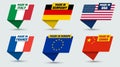 Made in USA label. Collection of vector labels with different countries: USA, China, Germany, Italy, France, Europe. Royalty Free Stock Photo