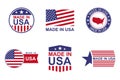 Made in USA labels set. Product manufactured in the United States of America icon patriotic signs. American quality Royalty Free Stock Photo