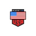 Made in USA logo design. American quality patriotic emblem. United States of America flag. National product guarantee slogan t- Royalty Free Stock Photo