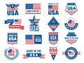 Made in usa logo. Label for patriot american flag and special symbols for vector usa stamps design Royalty Free Stock Photo