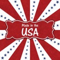 Made in the USA message with blue stars with red and white burst lines Royalty Free Stock Photo