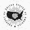 Made in USA monogram vector on grunge background. Vintage America logo design.