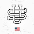 Made in USA monogram vector. Vintage America logo design. Retro United States seal.