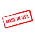 Made In USA red rubber stamp isolated on white. Royalty Free Stock Photo