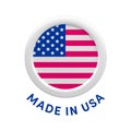 Made in USA round badge with American flag. Vector realistic 3d label. American product emblem in circle, US quality Royalty Free Stock Photo