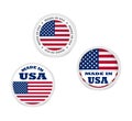 Made in USA round label stickers, vector set. Merchandise tag with US flag Royalty Free Stock Photo