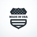 Made in USA shield badge with USA flag elements. Vector illustration Royalty Free Stock Photo