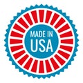 Made in USA sticker. Round label in vintage style