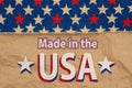 Made in the USA type message on retro USA star burlap ribbon Royalty Free Stock Photo