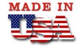 Made in USA (United States of America) logo or label - composition of text and American flag Royalty Free Stock Photo