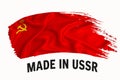 Made in ussr handwritten vintage ribbon flag, brush stroke, typography lettering logo label banner on white background Royalty Free Stock Photo