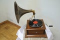 Made in USSR vintage vinyl record set on gramophone Royalty Free Stock Photo