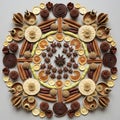Made from various spices and dried fruits arranged in a circular Royalty Free Stock Photo