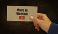 Made in Vietnam box pack in hand 3d illustration