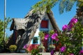 Madeira hut with straw roof and flowers Royalty Free Stock Photo