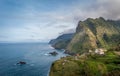 Madeira island north coast steep rocks and mountains. Royalty Free Stock Photo