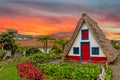 Madeira island rural traditional house sunset village landscape, Portugal Royalty Free Stock Photo