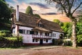 Madeira - old hut, cabin, house with thatched roof in the woods., Portugal in the park Florestal das Queimadas. Great weather with Royalty Free Stock Photo