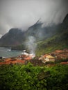 Madeira Portugal Sao Vincente Clouds Roks Farm Houses Green Oceans Mountains Landscape View Royalty Free Stock Photo