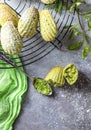 Madeleine homemade cookies with matcha tea. Selective focus, copy space