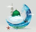 Madina - Saudi Arabia Green Dome of Prophet Muhammad flat design Islamic flat concept design