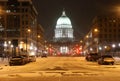 Beautiful snowy winter night cityscape.