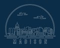 Madison - Cityscape with white abstract line corner curve modern style on dark blue background, building skyline city vector