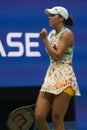 Madison Keys celebrates victory after round of 16 match against Jessica Pegula at the 2023 US Open