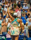 Madison Keys celebrates victory after round of 16 match against Jessica Pegula at the 2023 US Open