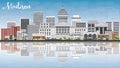 Madison Skyline with Gray Buildings, Blue Sky and Reflections.