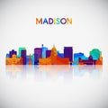 Madison skyline silhouette in colorful geometric style.