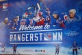 Madison Square Garden indoor arena entrance Rangers sign