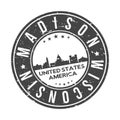 Madison Wisconsin USA Stamp Logo Icon Skyline Silhouette Symbol Round Design Skyline City.