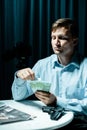 Madman counting money for murder Royalty Free Stock Photo