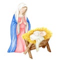 Madonna and child Jesus, Saint Virgin Mary holding baby Jesus Christ watercolor illustration isolated on white Royalty Free Stock Photo